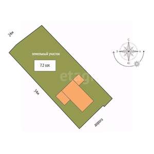 Дом 72м², 2-этажный, участок 7 сот.  