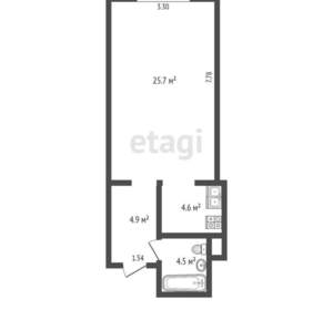 Студия квартира, на длительный срок, 40м2, 3/8 этаж