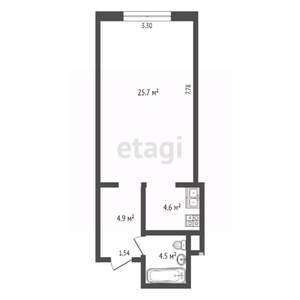 Студия квартира, на длительный срок, 40м2, 3/8 этаж