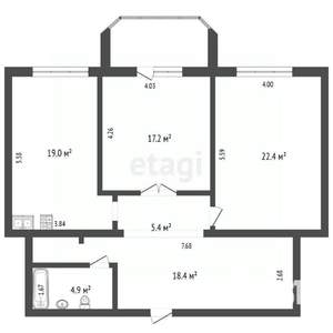 3-к квартира, на длительный срок, 89м2, 3/3 этаж