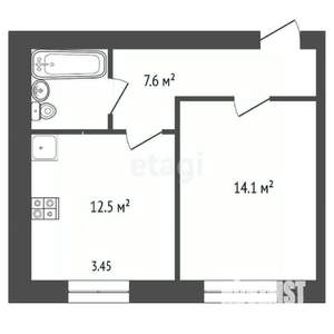1-к квартира, на длительный срок, 37м2, 1/4 этаж