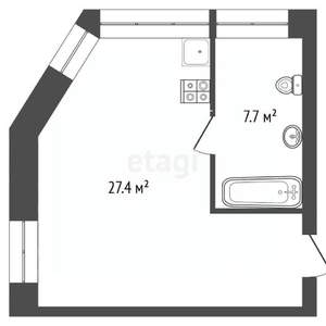 Студия квартира, на длительный срок, 35м2, 2/8 этаж