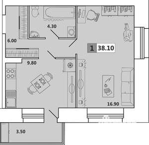 1-к квартира, на длительный срок, 39м2, 7/8 этаж