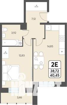 2-к квартира, строящийся дом, 40м2, 5/12 этаж