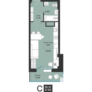 Студия квартира, вторичка, 28м2, 4/13 этаж