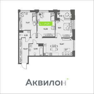 3-к квартира, вторичка, 71м2, 12/16 этаж