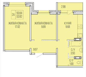 2-к квартира, вторичка, 42м2, 1/9 этаж