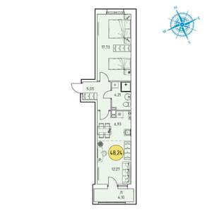 2-к квартира, строящийся дом, 48м2, 7/9 этаж