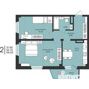 2-к квартира, вторичка, 56м2, 3/16 этаж