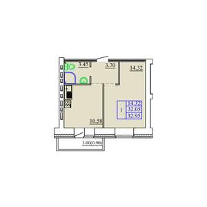 1-к квартира, строящийся дом, 33м2, 2/9 этаж