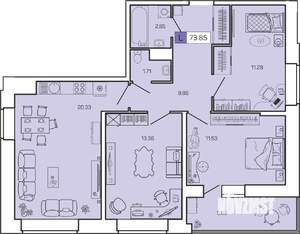 3-к квартира, вторичка, 73м2, 13/16 этаж