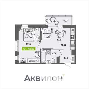 1-к квартира, вторичка, 37м2, 10/16 этаж