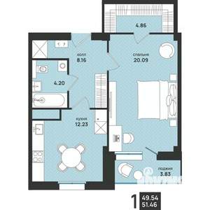 1-к квартира, вторичка, 51м2, 3/16 этаж