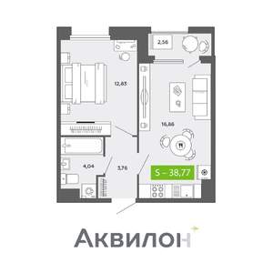 1-к квартира, вторичка, 39м2, 13/16 этаж