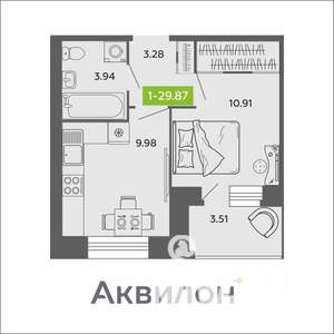1-к квартира, вторичка, 30м2, 9/11 этаж