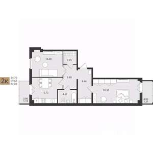 2-к квартира, вторичка, 72м2, 2/16 этаж