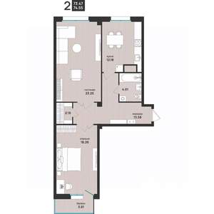 2-к квартира, вторичка, 75м2, 4/13 этаж