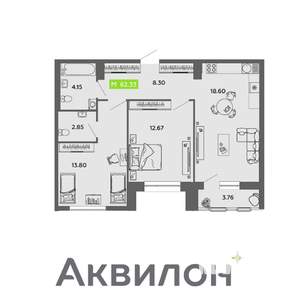 2-к квартира, вторичка, 62м2, 10/16 этаж