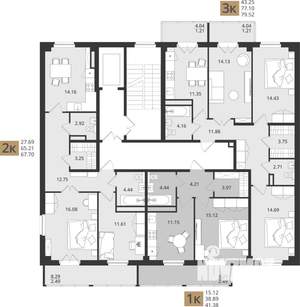 2-к квартира, вторичка, 68м2, 6/16 этаж