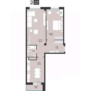 2-к квартира, вторичка, 75м2, 3/13 этаж