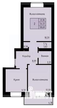 2-к квартира, вторичка, 59м2, 3/4 этаж