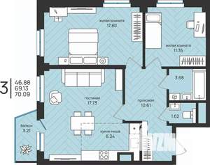 3-к квартира, вторичка, 70м2, 11/16 этаж