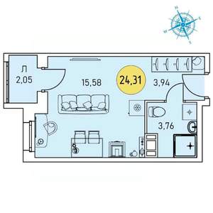 Студия квартира, строящийся дом, 24м2, 5/9 этаж