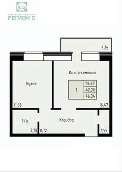 1-к квартира, вторичка, 46м2, 3/4 этаж
