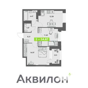 2-к квартира, вторичка, 55м2, 4/32 этаж