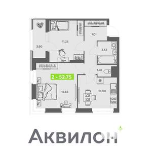 2-к квартира, вторичка, 53м2, 2/16 этаж