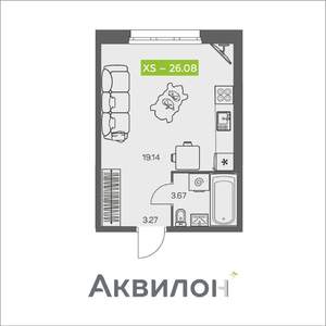Студия квартира, вторичка, 26м2, 1/8 этаж