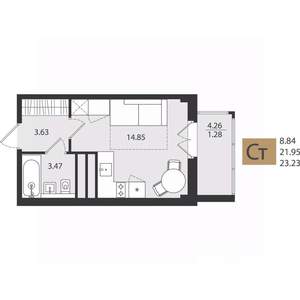 Студия квартира, вторичка, 23м2, 16/16 этаж