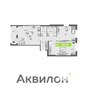 2-к квартира, вторичка, 80м2, 1/16 этаж