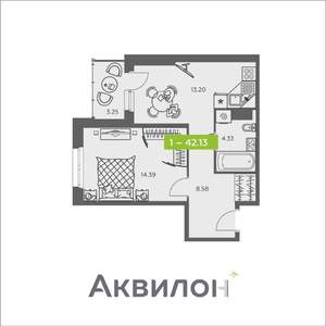 1-к квартира, вторичка, 42м2, 6/8 этаж