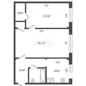2-к квартира, вторичка, 45м2, 1/5 этаж