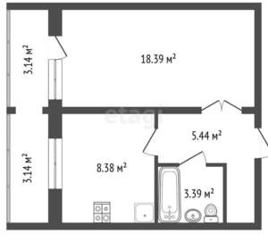 1-к квартира, вторичка, 39м2, 6/9 этаж