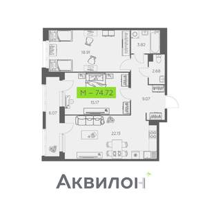2-к квартира, вторичка, 75м2, 2/11 этаж