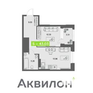 1-к квартира, вторичка, 43м2, 9/32 этаж