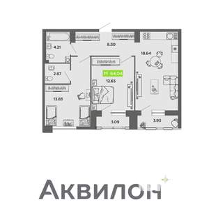 2-к квартира, вторичка, 64м2, 12/16 этаж