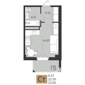 Студия квартира, вторичка, 24м2, 3/16 этаж