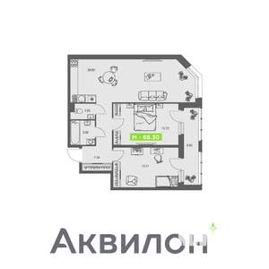 2-к квартира, вторичка, 68м2, 4/8 этаж