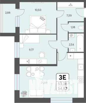3-к квартира, строящийся дом, 55м2, 1/12 этаж