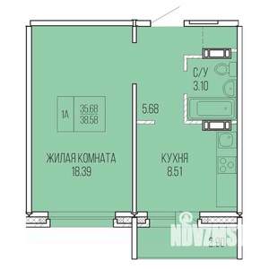 1-к квартира, вторичка, 39м2, 2/9 этаж