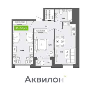 2-к квартира, вторичка, 63м2, 8/16 этаж