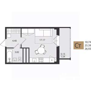 Студия квартира, вторичка, 27м2, 8/16 этаж