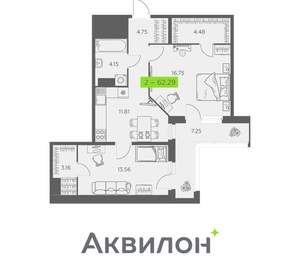 2-к квартира, вторичка, 62м2, 9/11 этаж