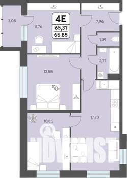 3-к квартира, строящийся дом, 67м2, 3/12 этаж