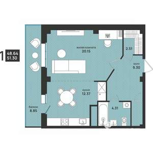 1-к квартира, вторичка, 51м2, 5/13 этаж