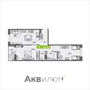 2-к квартира, вторичка, 64м2, 8/16 этаж
