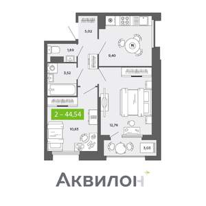 2-к квартира, вторичка, 45м2, 13/16 этаж